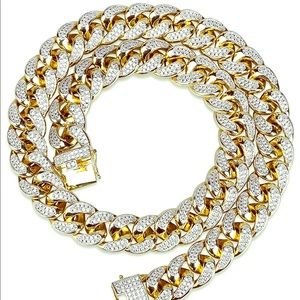 14K Gold Plated Diamond Cuban Link Necklace